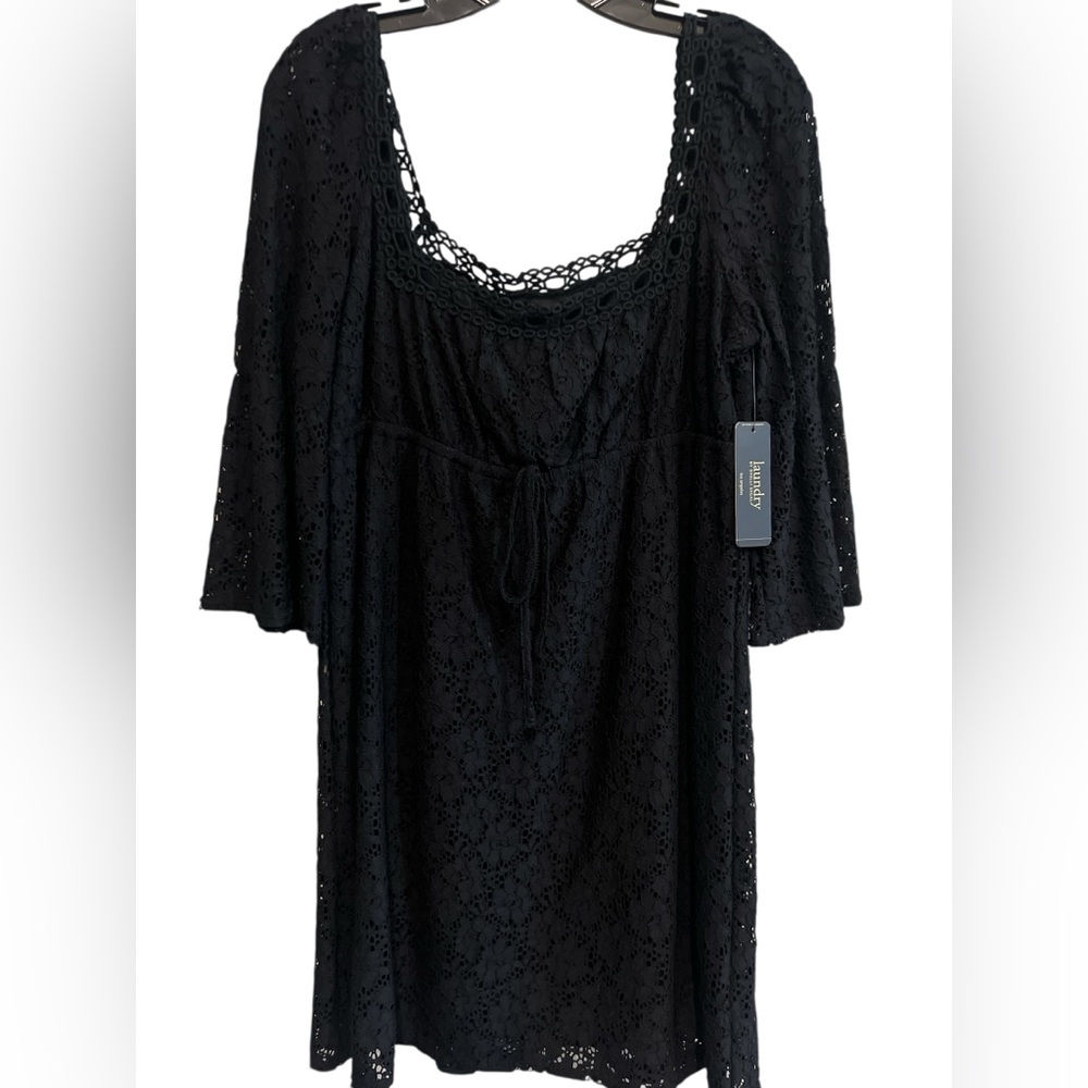 Laundry by Shelli Segal Black Lace Dress with Flared Sleeves & Empire Waist NEW